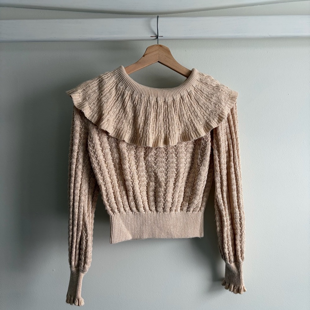Free People Cream off The Shoulder Sweater Ruffles